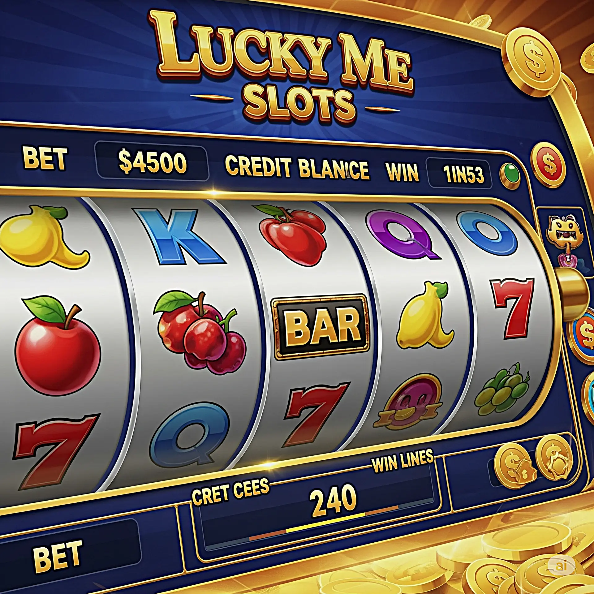 "Colorful Lucky Slots game interface featuring spinning reels, golden coins, and jackpot symbols, evoking the thrill of casino gameplay."