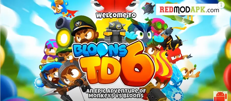 Bloons TD 6 Mods image showing action-packed gameplay with heroic monkeys battling colorful bloons in a tower defense setup; Bloons TD 6 Mods fans enjoy enhanced features and unlimited upgrades in this modified version.