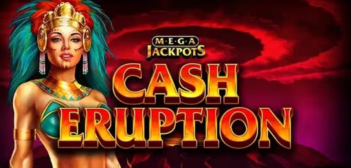 Cash Eruption Jackpots slot game showing a powerful tribal queen with erupting volcano background