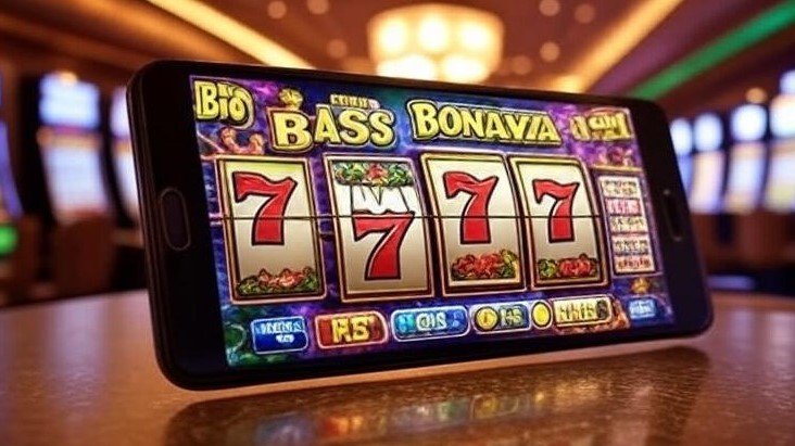 Vibrant YouTube thumbnail featuring a mobile device displaying top online slots games in Ireland for 2025, including Big Bass Bonanza, Gates of Olympus, and Starburst, with lively casino graphics, spinning reels, and hints of high RTPs and big win potential in an Irish casino atmosphere.